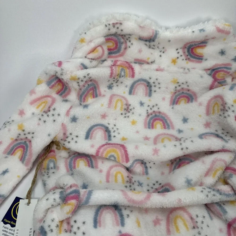 NWT Toddler Little Girl Rae Dunn Dreamer Patch Rainbow Print Fleece Robe